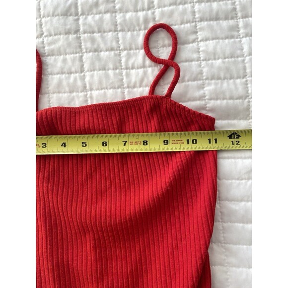TOPSHOP Ribbed Knit Red Womens Bodysuit Snap Crotch Square Neck Size 4 - Picture 7 of 8